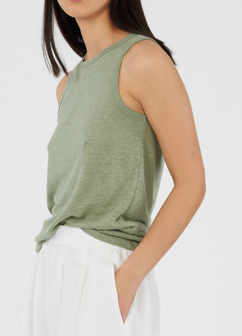 Aceline Tea Green Linen Tank