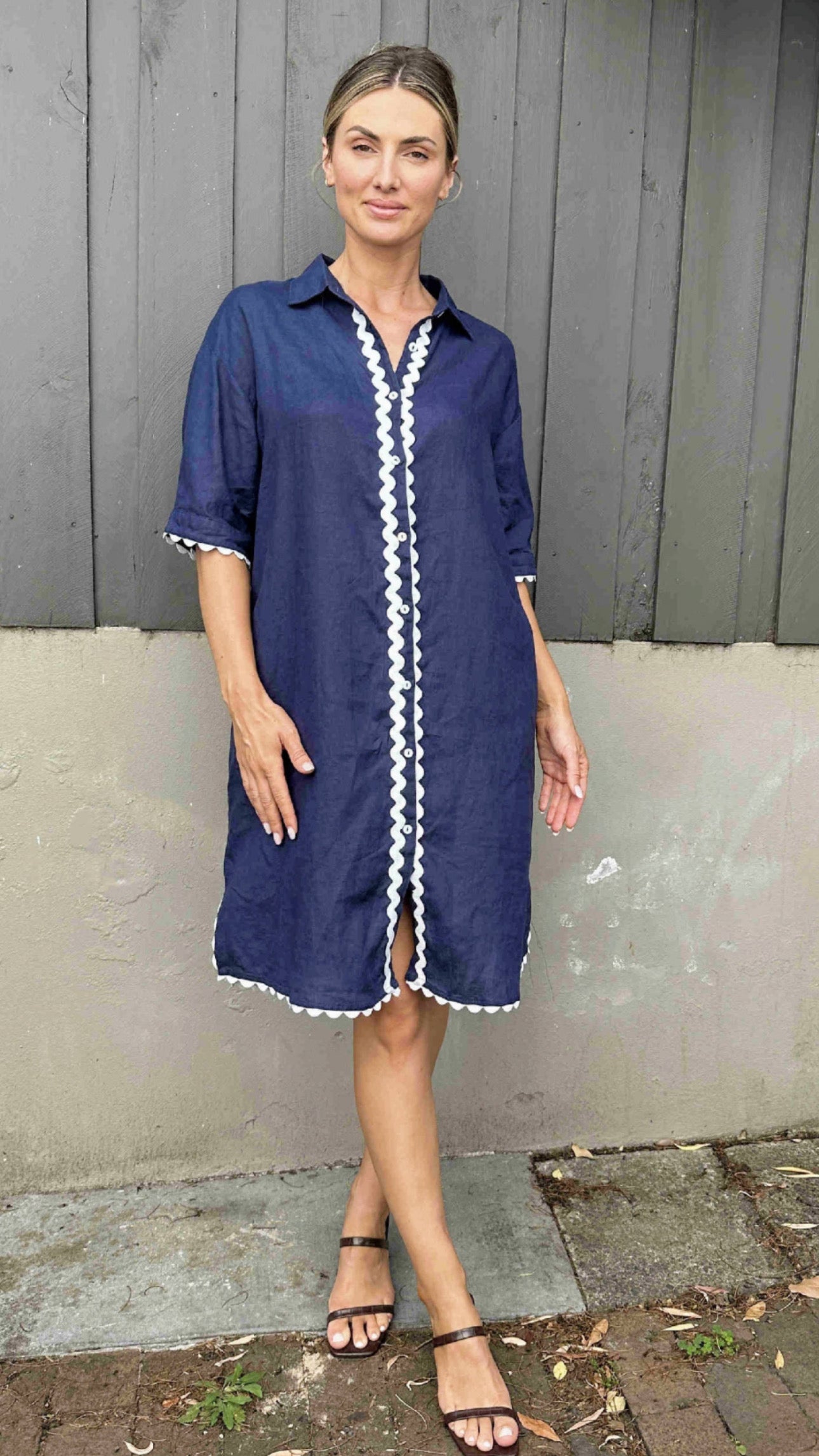 Isabel Navy/White Ric Rac Shirt Dress – Totalook Clothing Yamba