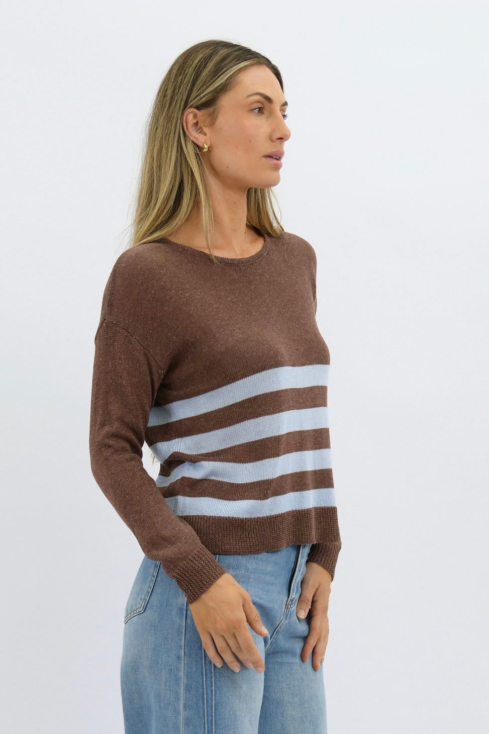 Kylie Linen/Cotton Chocolate/Blue Stripe Knit