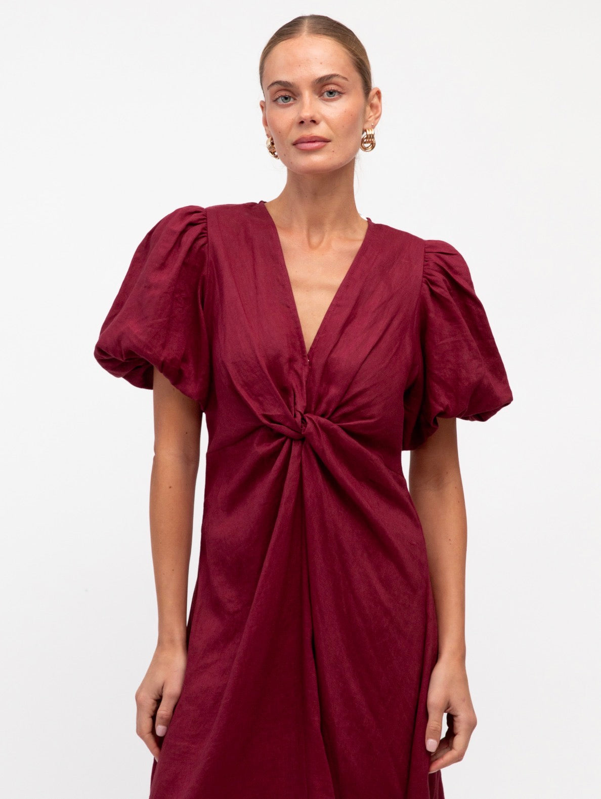Chrystal Twist Merlot Linen Dress