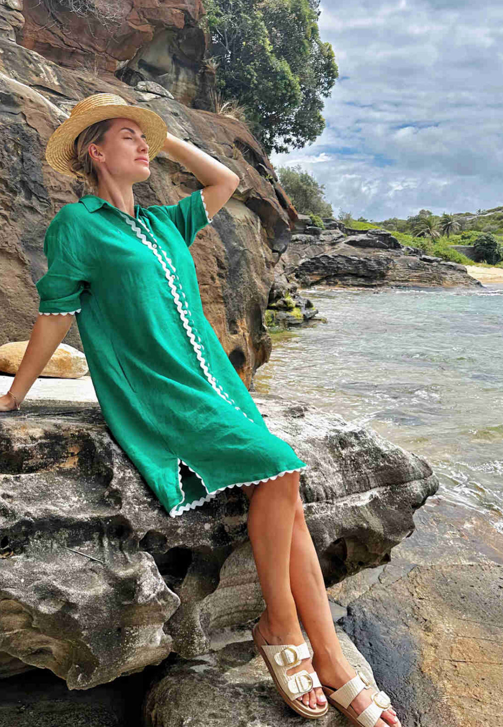 Isabel Green/White Ric Rac Shirt Dress