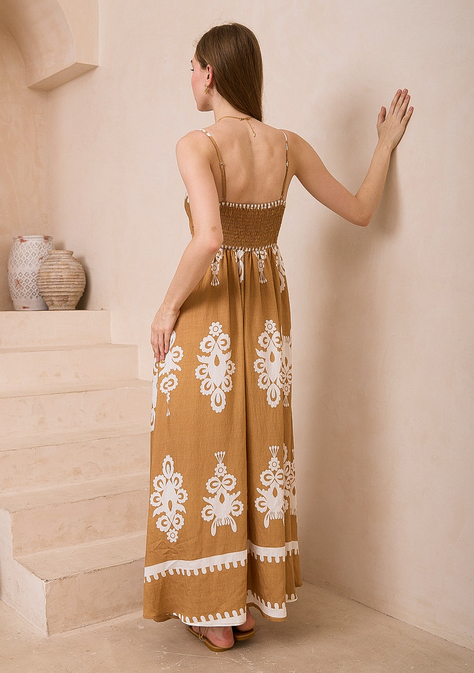 Bali Dreams Tan/White Maxi  Dress