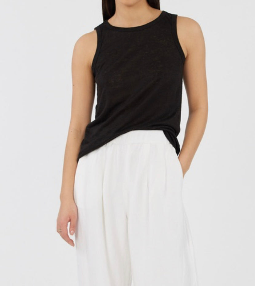 Aceline Black Linen Tank