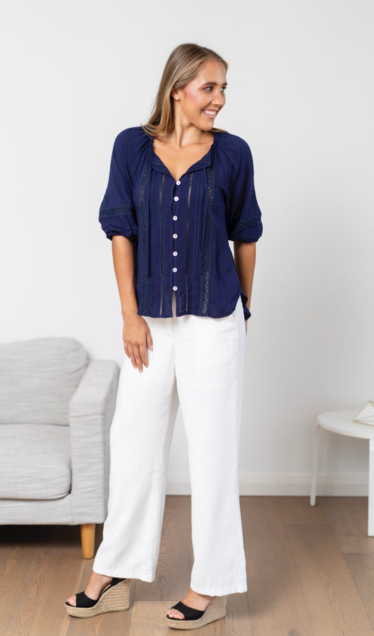 Capri  Navy Lace Top
