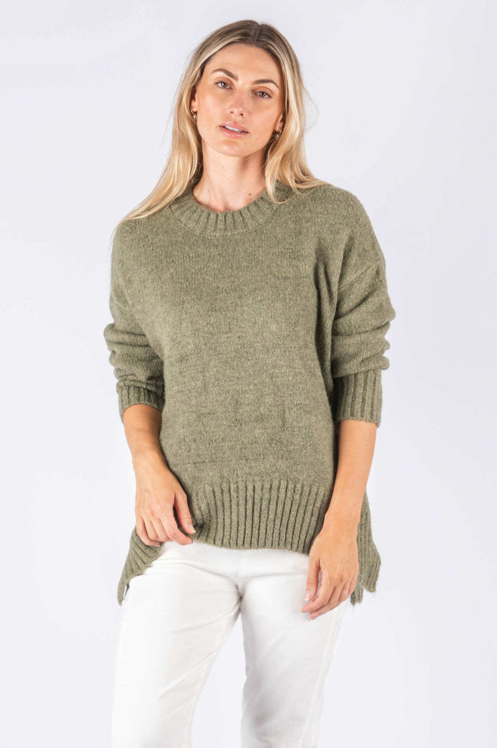 Chloe Khaki Crew Neck Knit
