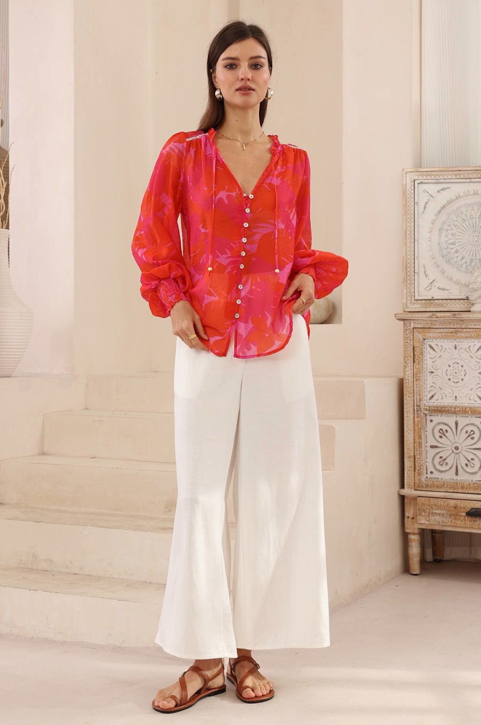 Pamela Red/Pink Tropical Blouse
