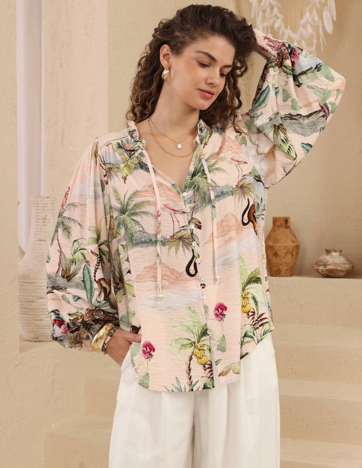 Pamela Tropical Animal Print Blouse