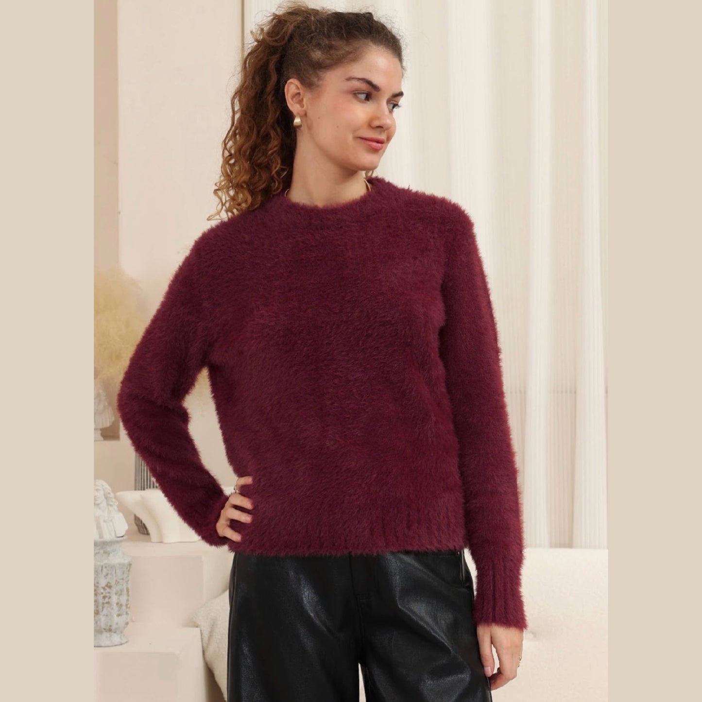 Tully Maroon Fluffy Knit