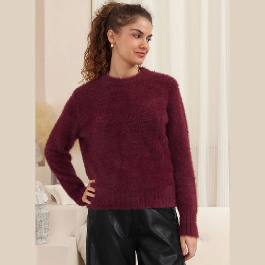 Tully Maroon Fluffy Knit