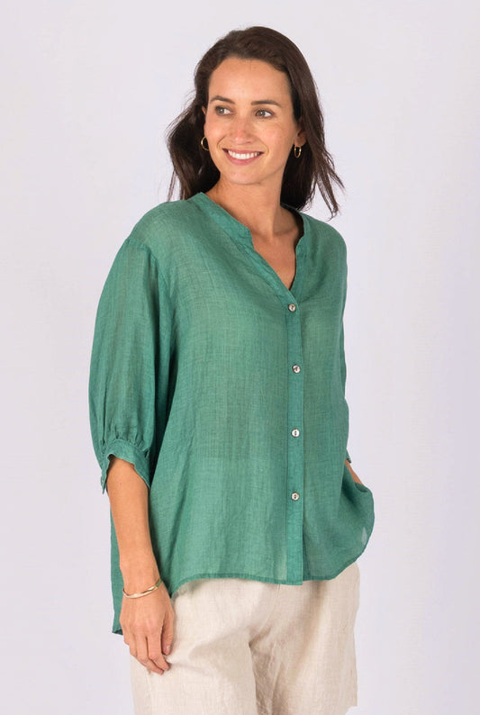 Romance Emerald Green Linen Blouse