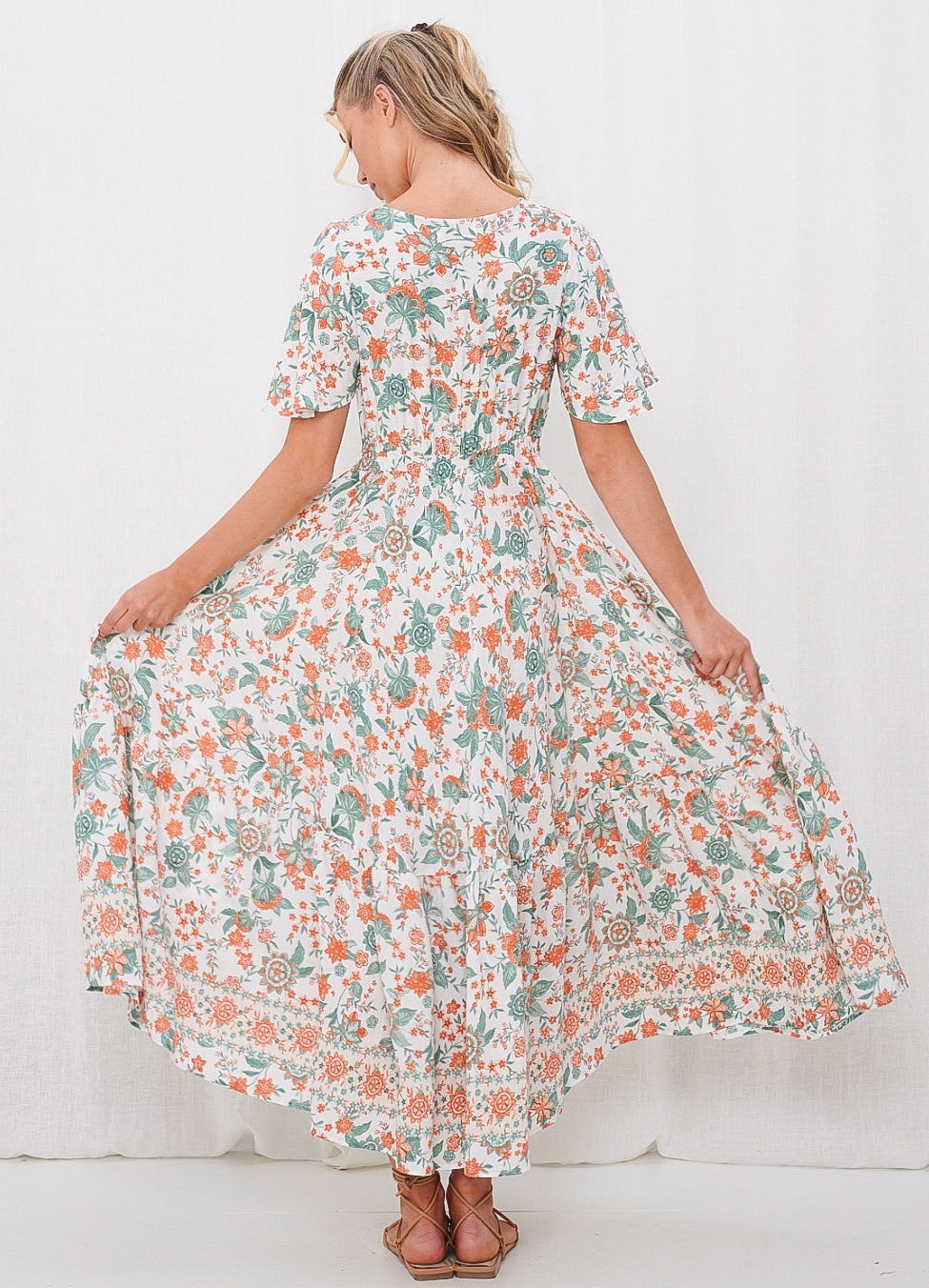 Felicity Sage and Orange Maxi Dress