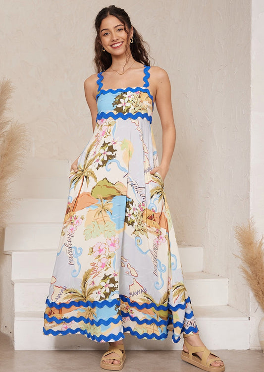 Summer Blue Hawaii Ric Rac Maxi Dress