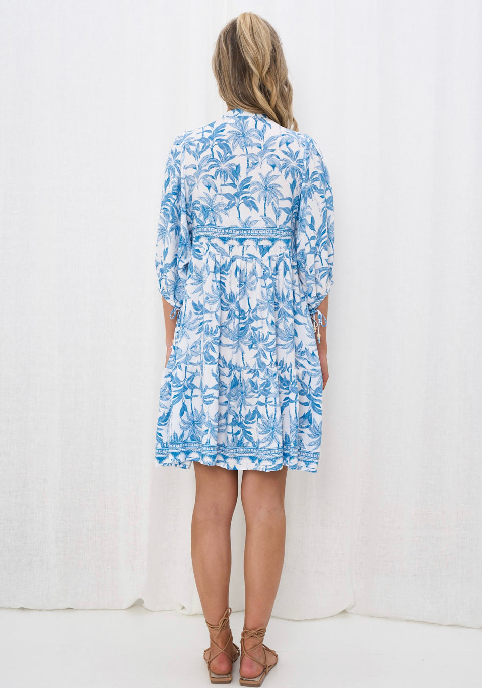Belinda Tropical Blue and White Mini Dress