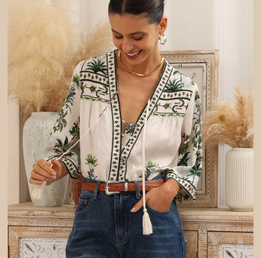 Florence Green/Cream Tropical Blouse