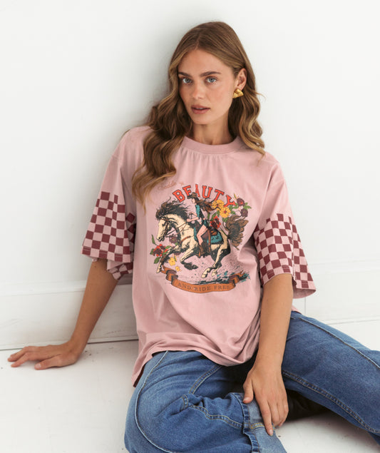 Beauty Feather Pink Oversized Tee