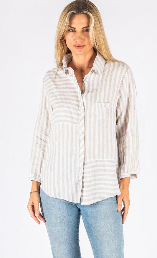 Hyatt Linen Natural Stripe Shirt