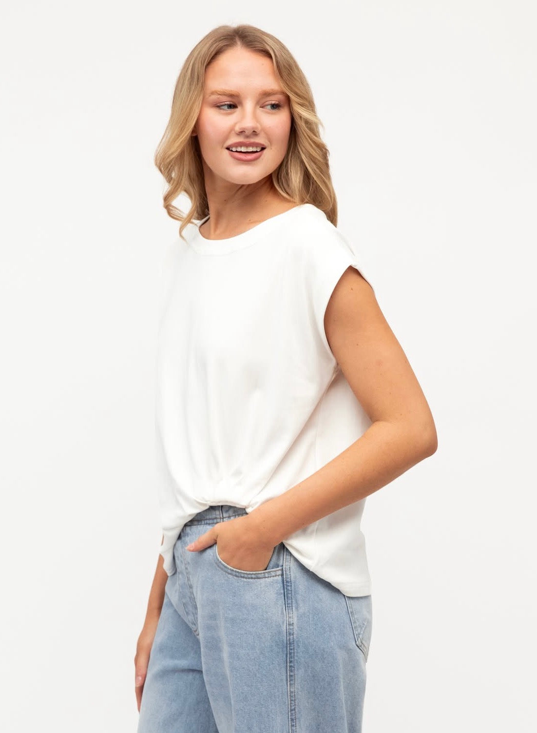 Tuck Cap Sleeve White Top