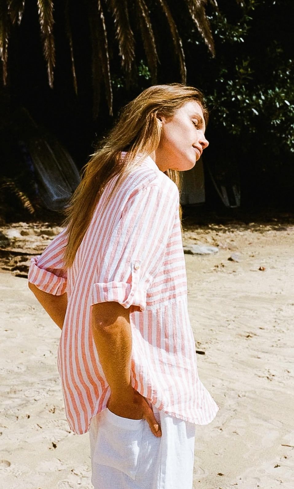 Hyatt Coral Blue Stripe Shirt