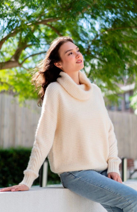 Fluffy CreamCowl Neck Knit