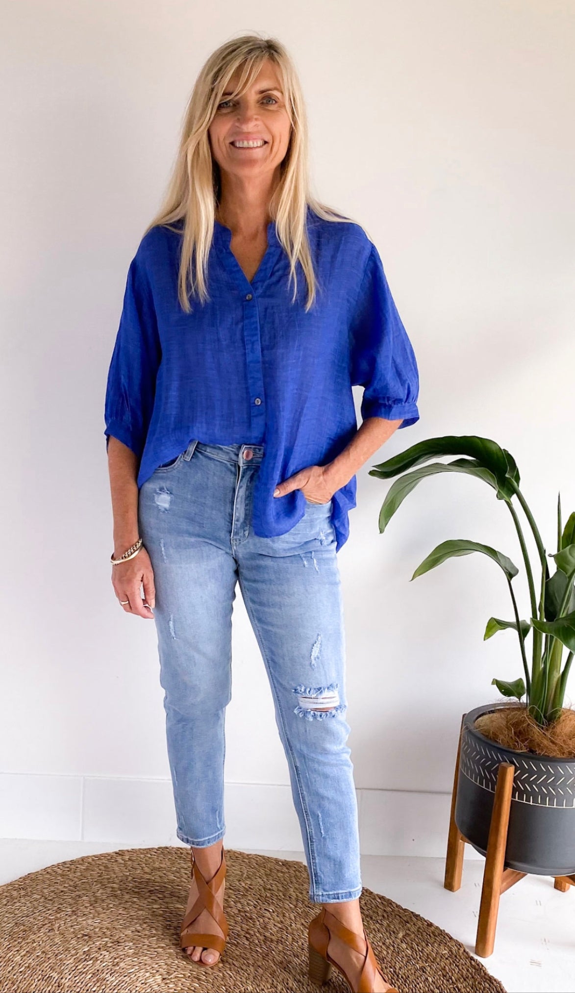 Romance Cobolt Blue Linen Blouse