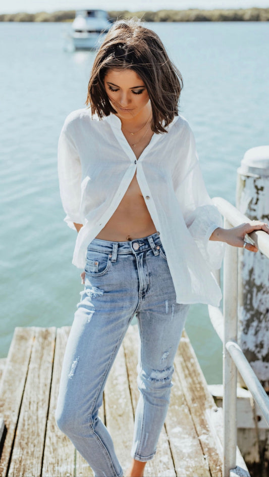 Romance White Linen Blouse