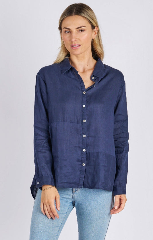 Milla Button through Navy Linen Shirt