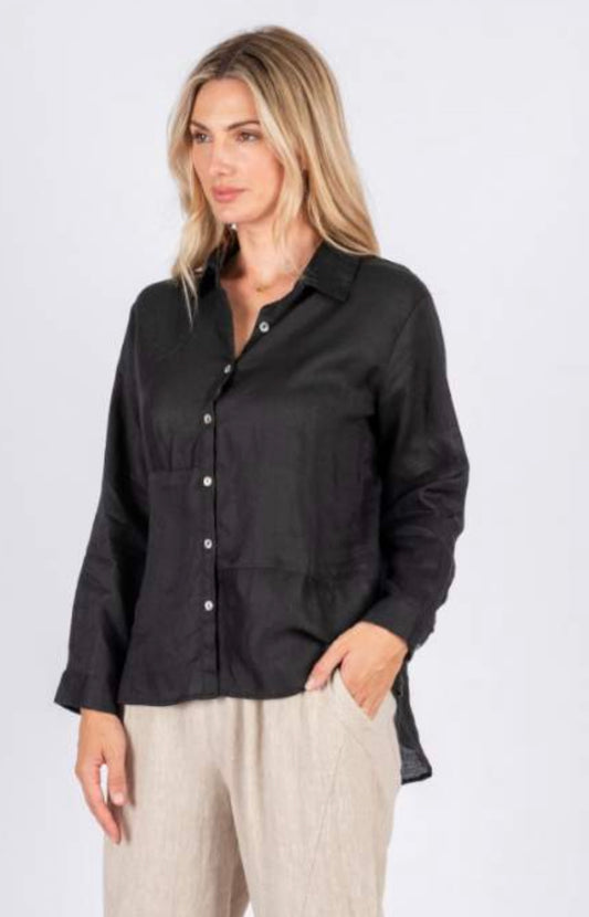 Milla Button through Black Linen Shirt