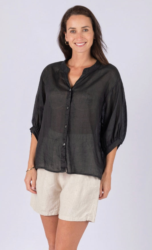 Romance Black Linen Blouse