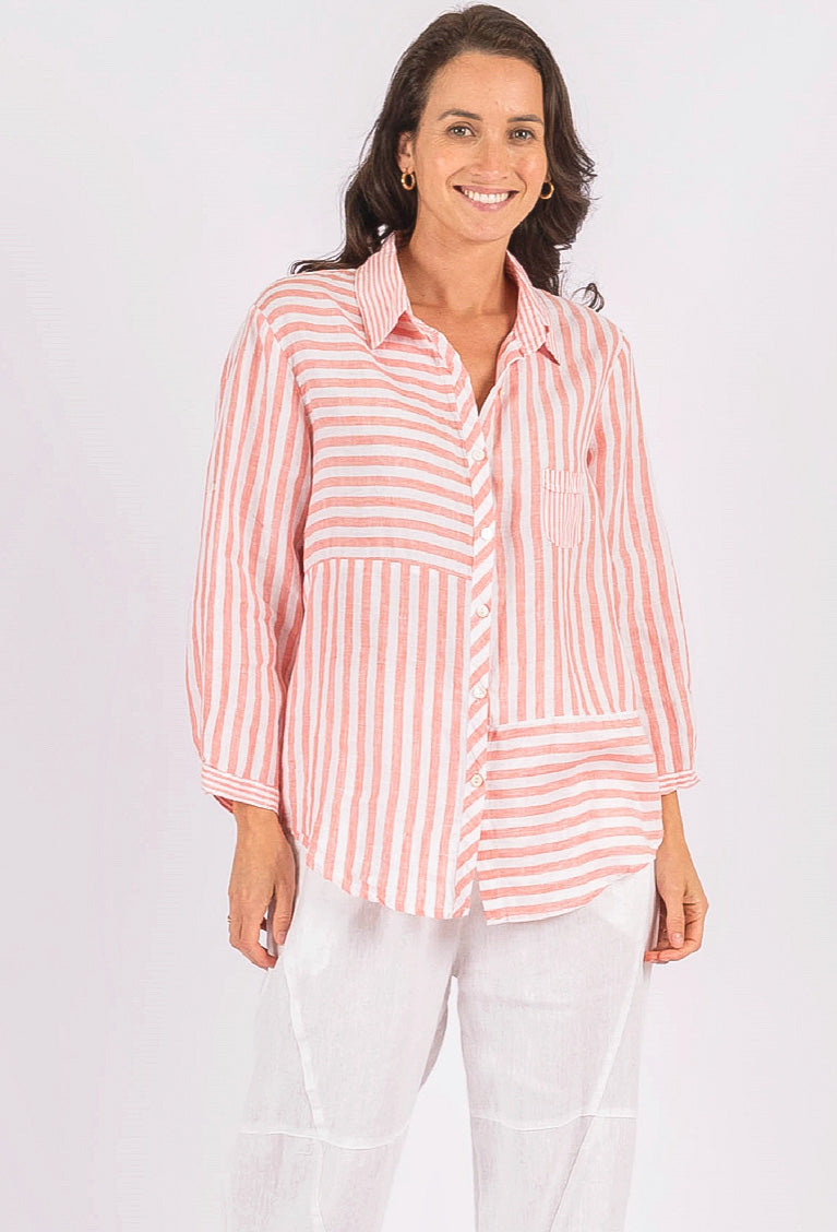 Hyatt Coral Blue Stripe Shirt