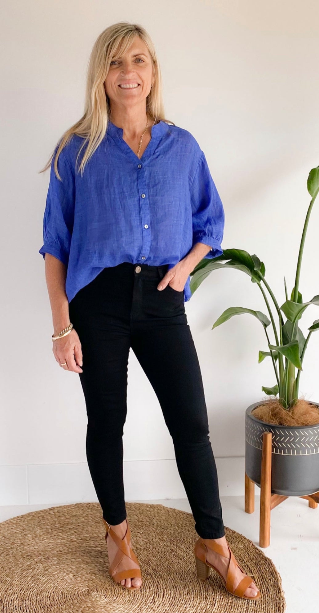 Romance Cobolt Blue Linen Blouse