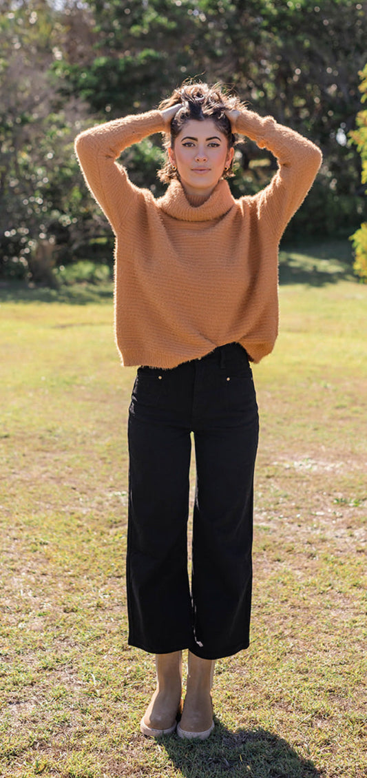 Fluffy Tan Cowl Neck Knit