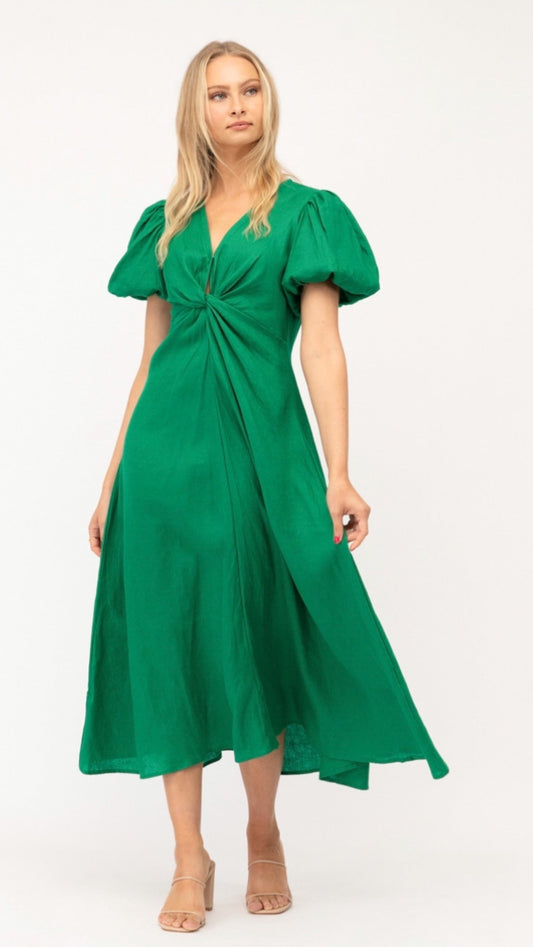 Chrystal Twist Green Linen Dress
