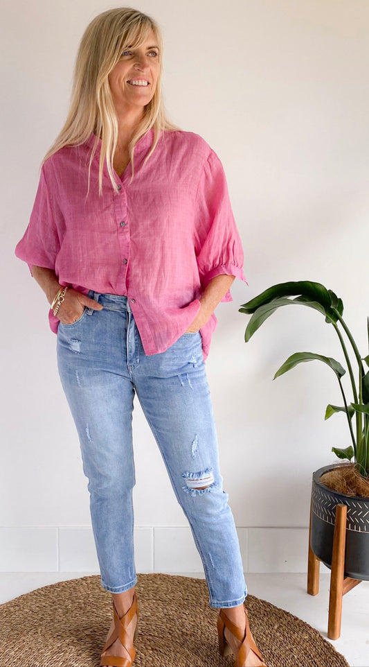 Romance Hot Pink Linen Blouse (Copy)
