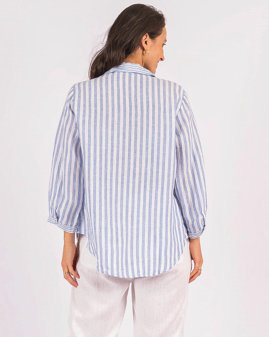 f Hyatt Linen Skye Blue Stripe Shirt