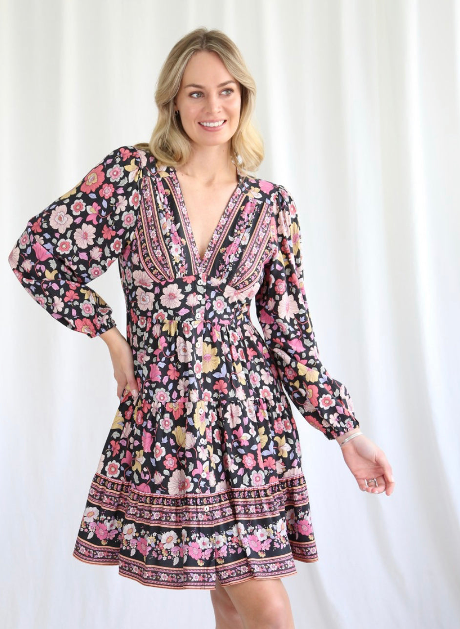 Kelly Black/ Multi Floral Mini Dress
