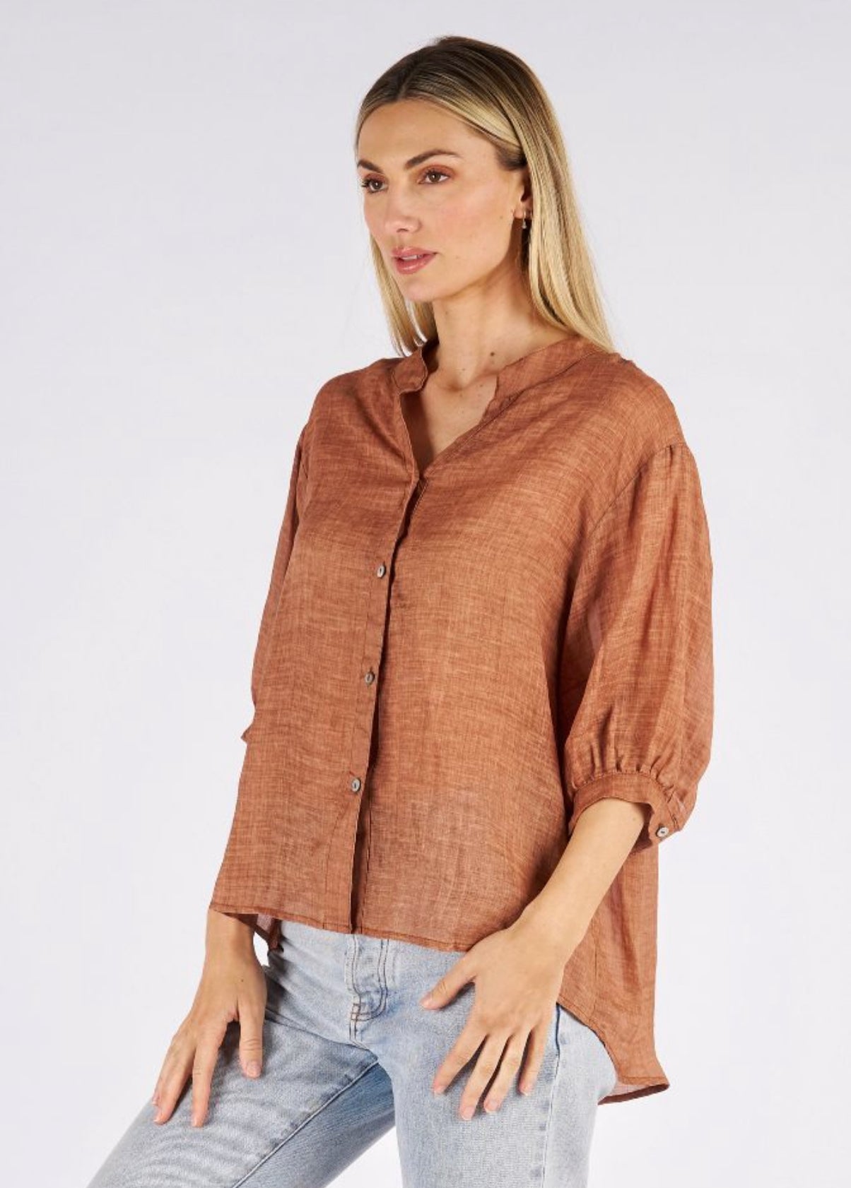 Romance Tan Linen Blouse