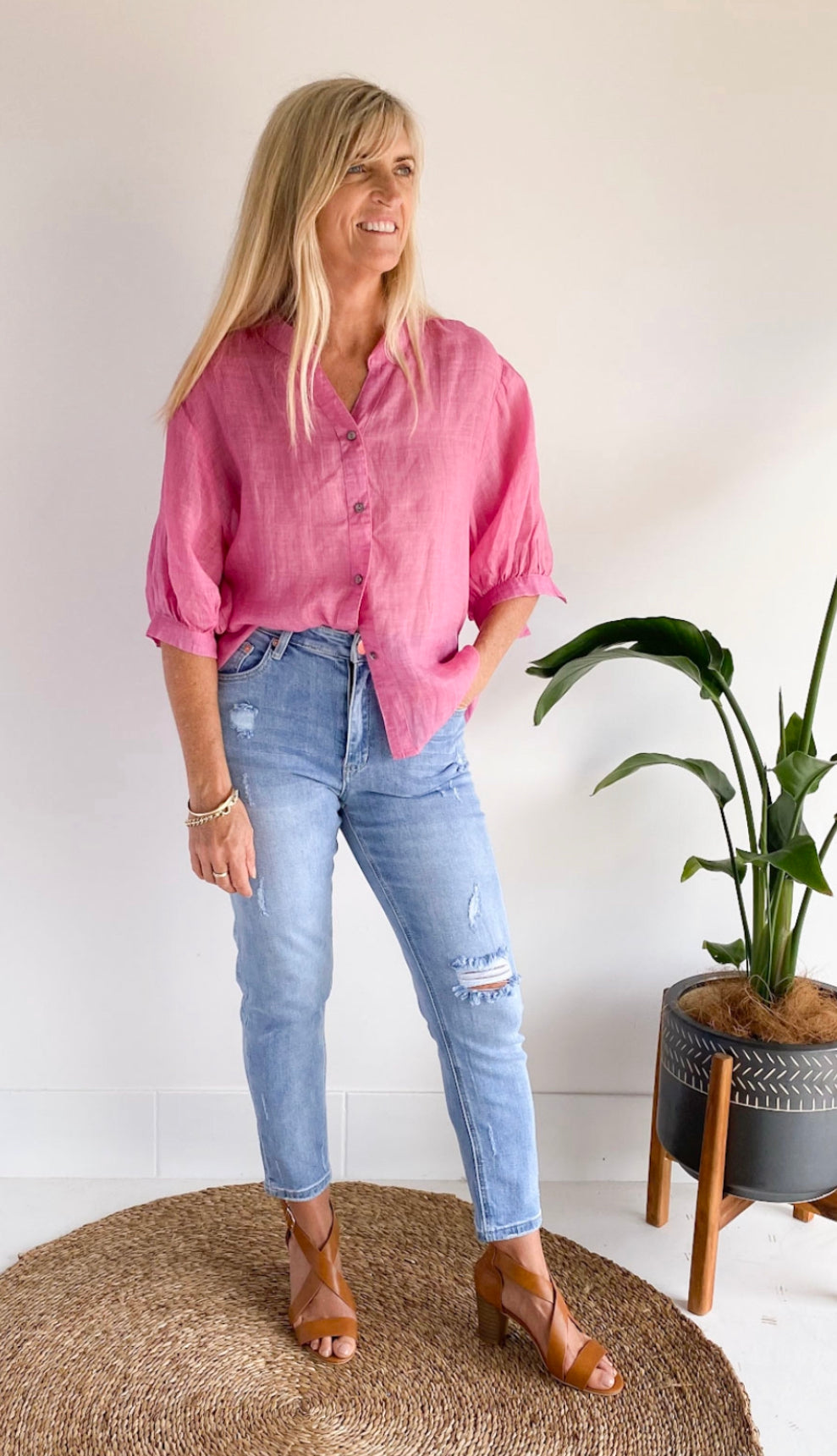 Romance Hot Pink Linen Blouse (Copy)