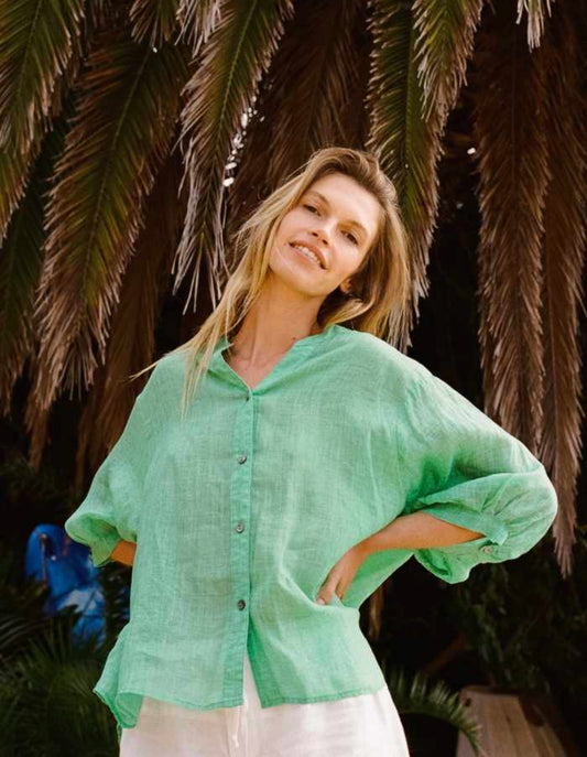 Romance Apple Green Linen Blouse