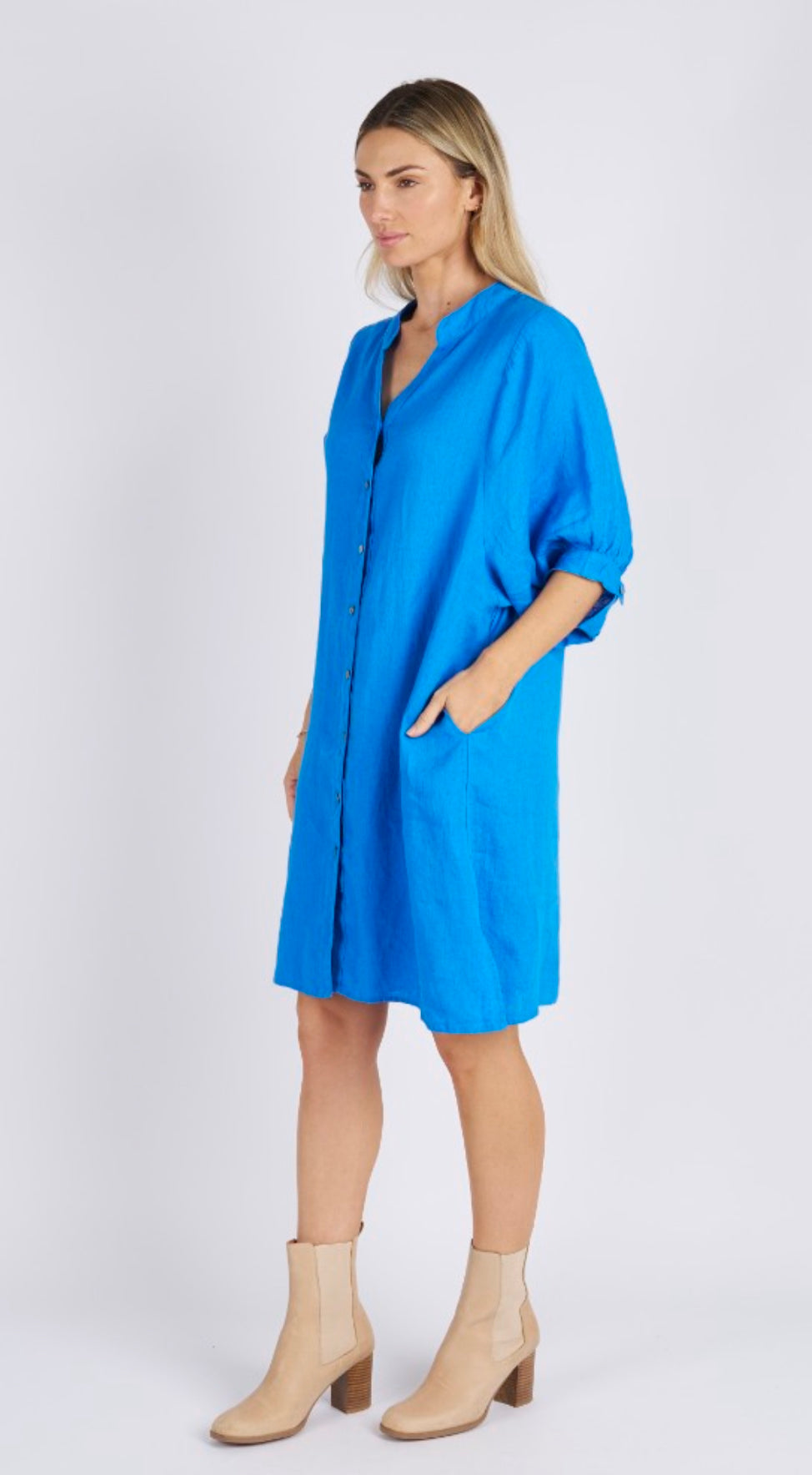Annya Blue Linen Dress