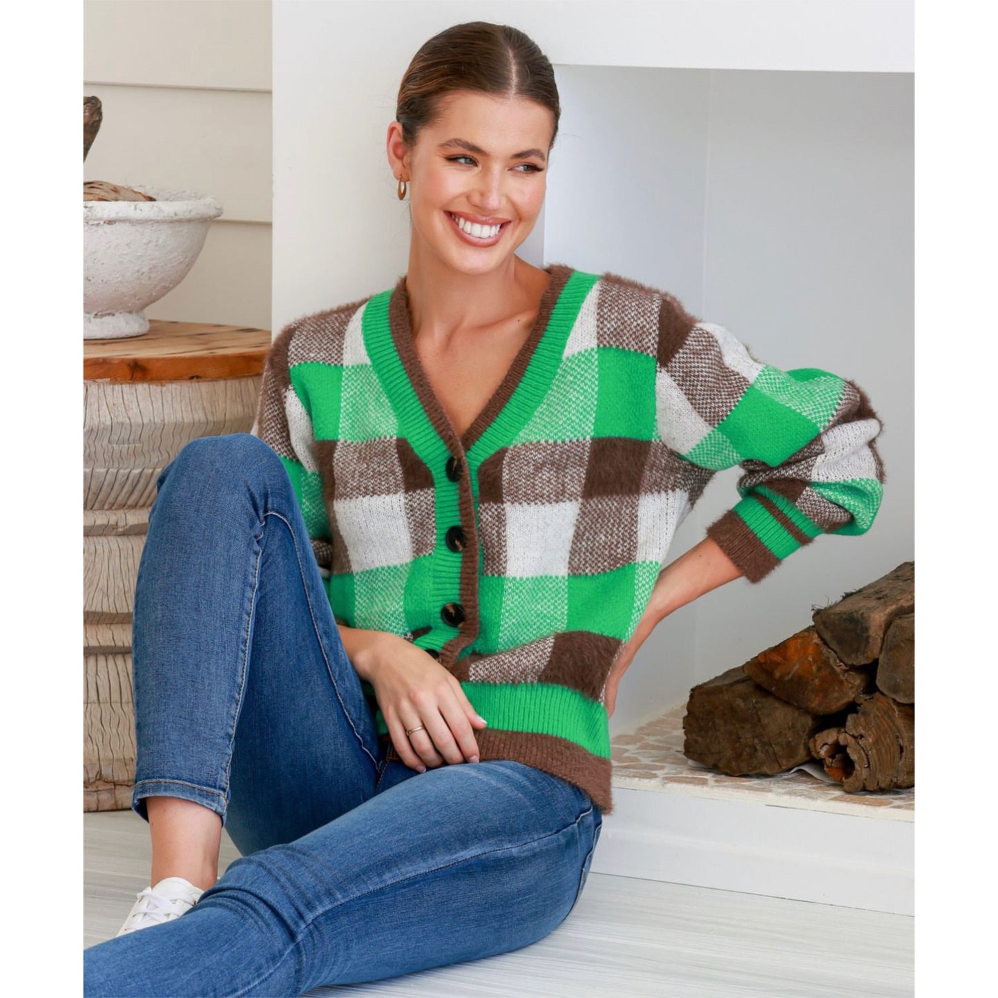 Grace Green Check Cardigan