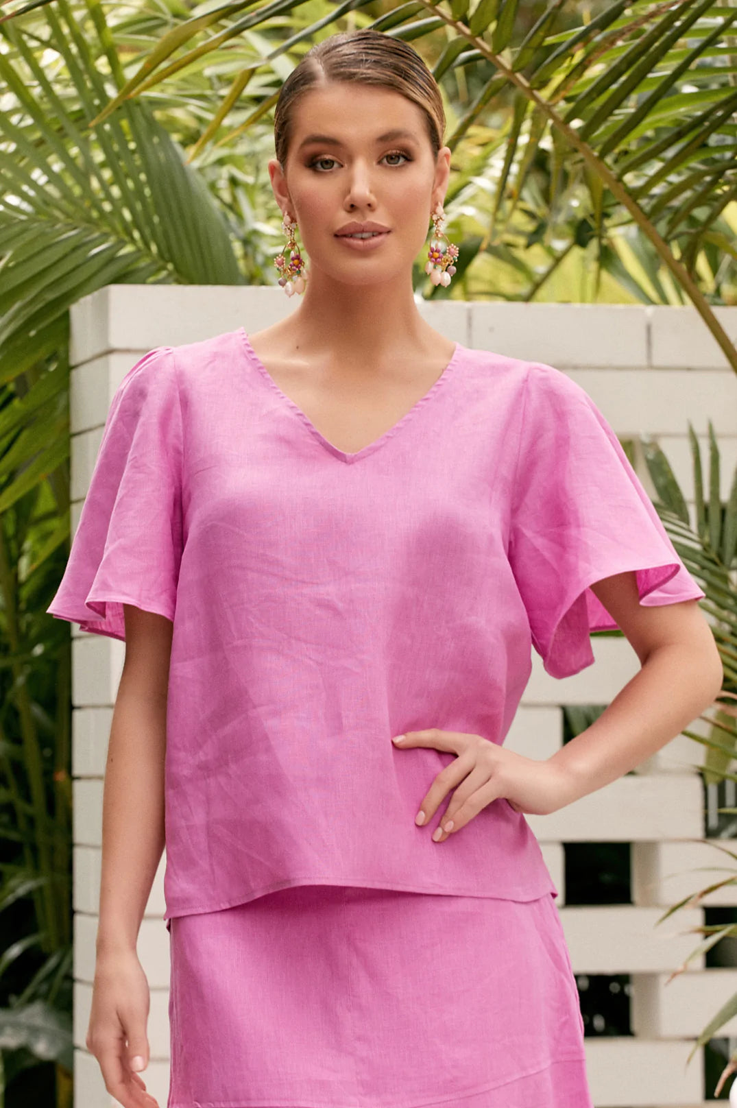 Adorne - Tayla Linen Top, Pink