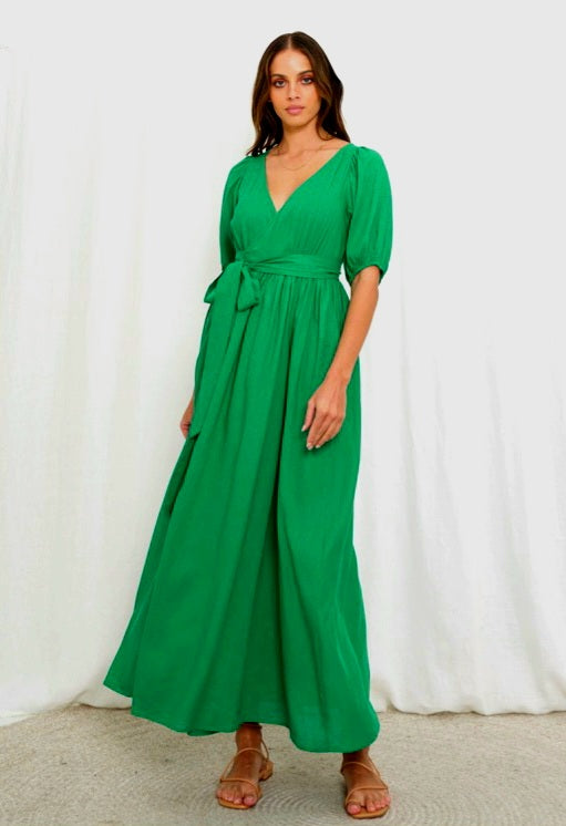 Iris Maxi - Wrap Dress, Emerald Green