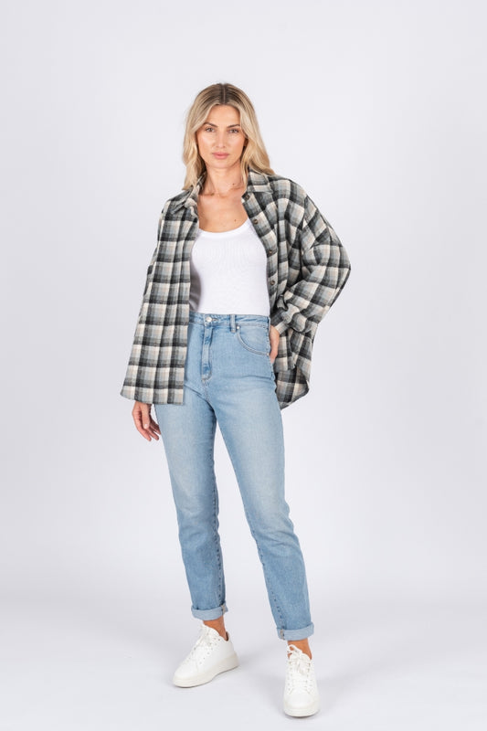 Kayli Black, Grey and Natural Check Shacket