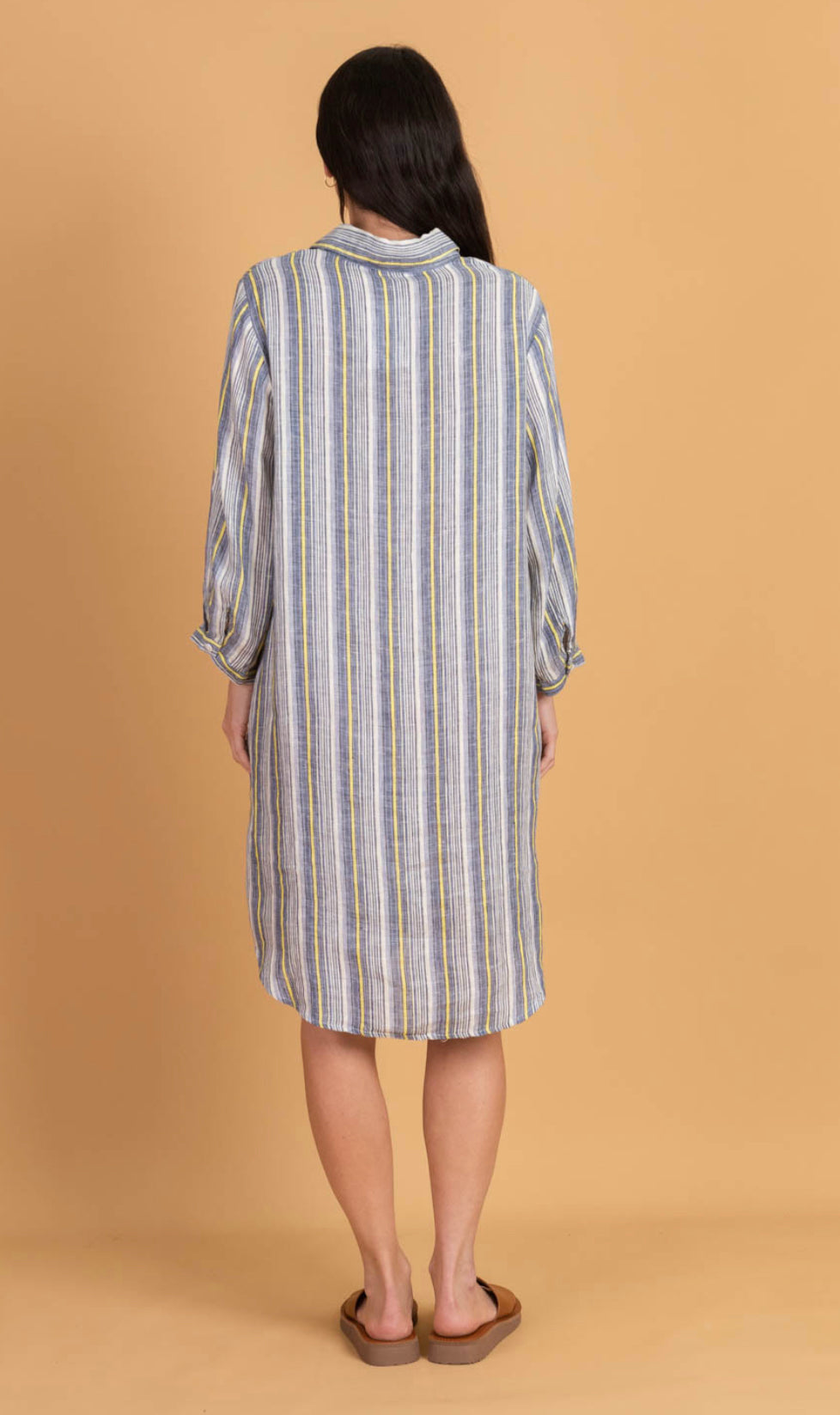 Lisa Blue and Lemon Striped Linen Shirt Dress