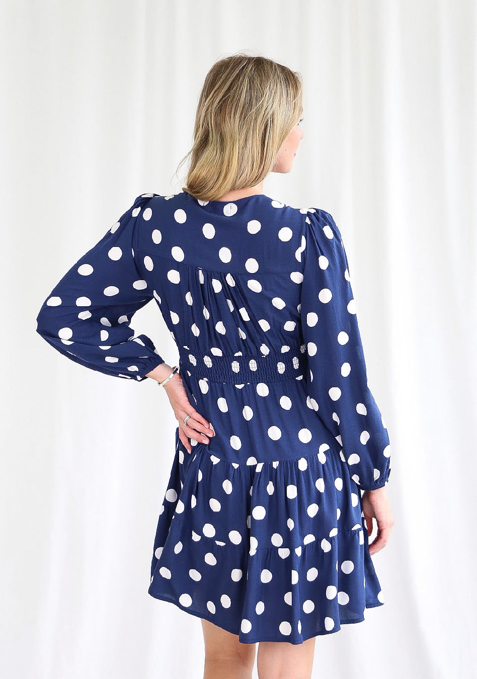 Kelly Navy/white Spot Mini Dress