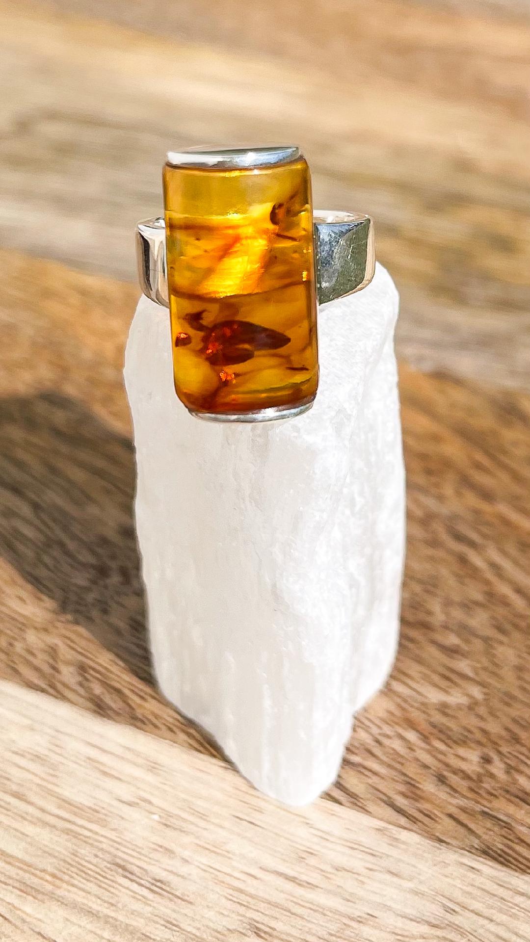 Amber Silver Ring